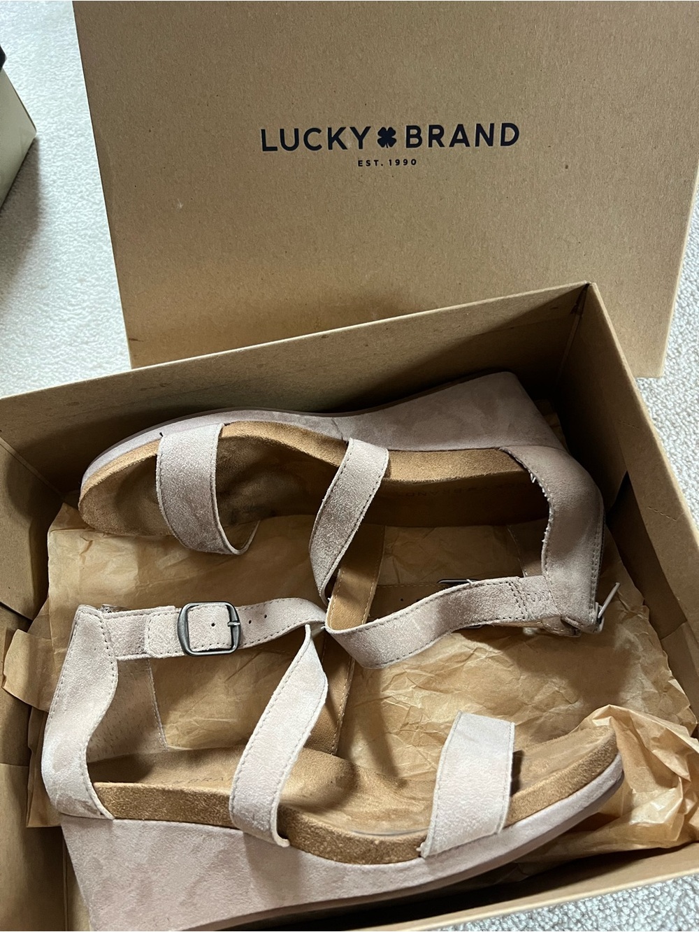 Lucky 🍀 Brand - Blush Taupe/Light Blush Pink Full Suede Wedge Sandals 💗